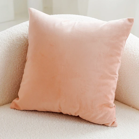 Dekoratif Yastık Kılıfı - Koyu Pembe Kadife Kare 45x45 - İç Dolgusuz