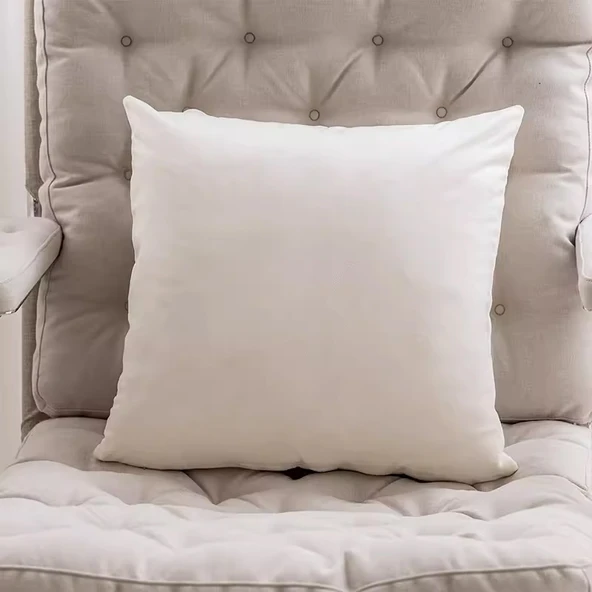 Geometrik Desenli Sofa Yastığı - Beyaz Kadife Kare 45x45 cm (Dolgu Dahil)
