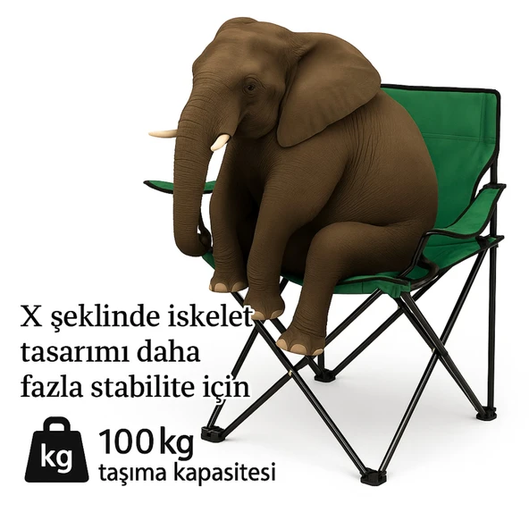 2 Adet Katlanır Kamp Sandalyesi ve Masa Seti - (DY.001) - Haki/Sarı - Plaj Sandalyesi - 5
