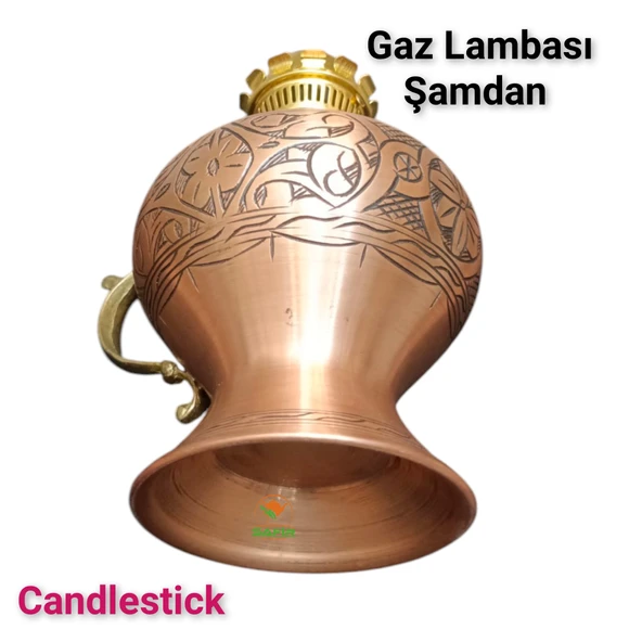 Bakır gaz lambası Şamdan Dekoratif Antik Bakır Osmanlı Gaz lambası Portatif Nostaljik Gaz Lambası Şamdan sarı bakır - 6