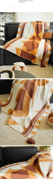 Etnik Stil Örme Battaniye - Ulusal Desen Turuncu Kapitone - 80x130 - 10