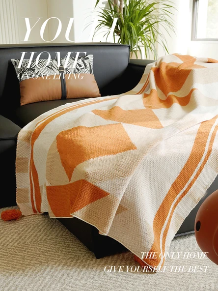 Etnik Stil Örme Battaniye - Ulusal Desen Turuncu Kapitone - 80x130 - 2