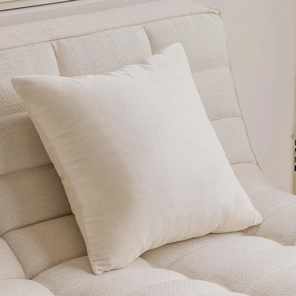 Krem Beyaz Kadife Yastık Kılıfı - Kare 45x45cm - İç Dolgulu