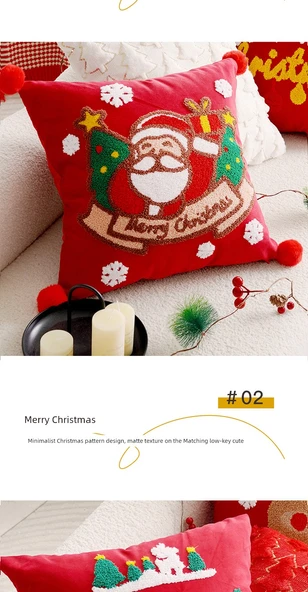 Noel Dekoratif Yastık Kılıfı - Dolgulu Kırmızı Yılbaşı Ağacı Kare 45x45cm - Sadece Yastık Kılıfı - 10