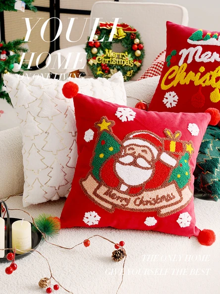Noel Dekoratif Yastık Kılıfı - Dolgulu Kırmızı Yılbaşı Ağacı 30x50cm - Sadece Yastık Kılıfı - 3