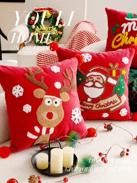 Noel Dekoratif Yastık Kılıfı - Dolgulu Beyaz Yılbaşı Ağacı Uzun 30x50cm - Sadece Yastık Kılıfı - 4