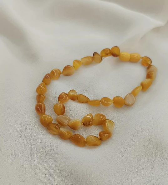 Kolye Kehribar Amber Doğaltaş Düğümlü Bebek Kolyesi 17874 - 2