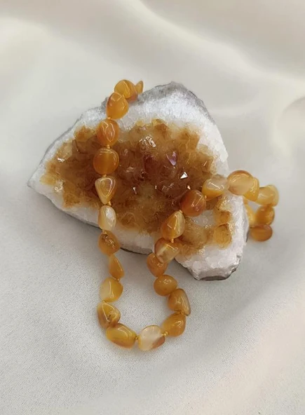 Kolye Kehribar Amber Doğaltaş Düğümlü Bebek Kolyesi 17874