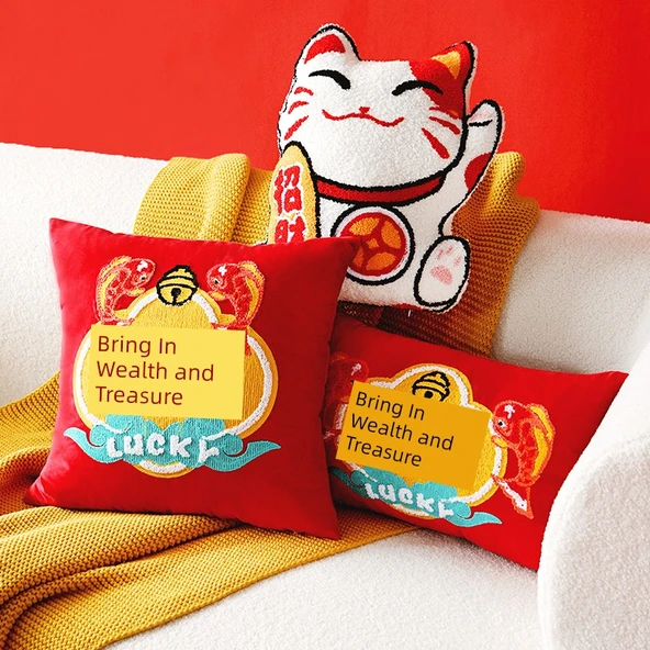 Çin Tarzı Düğün Yastık Kılıfı - Bakır Para Desenli 40x40cm - Yastık ve Kılıf Seti - Resim 5