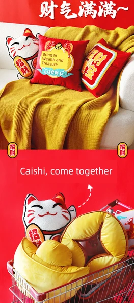 Çin Tarzı Düğün Yastık Kılıfı - Bakır Para Desenli 40x40cm - Yastık ve Kılıf Seti - Resim 12