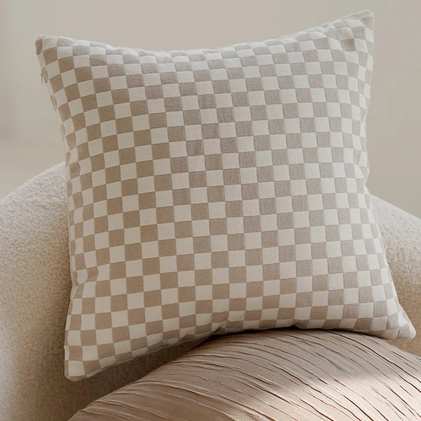 Haki Kareli Dekoratif Yastık Kılıfı 45x45cm - Sadece Kılıf