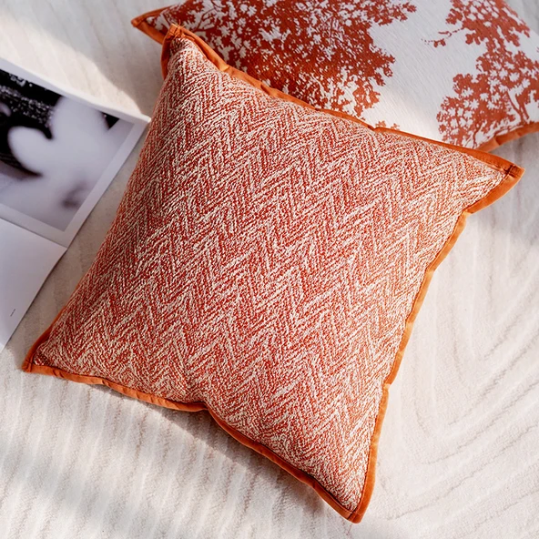 Turuncu Dekoratif Yastık Kılıfı 45x45 cm - Turuncu Kenar Dalga Parçacıklı / İç Dolgulu