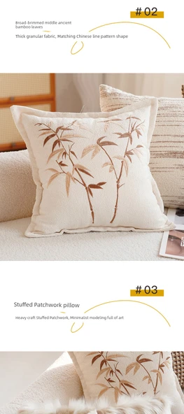 Beyaz Yan Krem Balıksırtı Desenli Yastık Kılıfı 45x45cm - Kılıf + İç Dolgu - 11