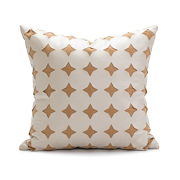 İskandinav Modern Yastık Kılıfı - Açık Kahverengi Beş Köşeli Yıldız Deri 45x45cm - Sadece Kılıf