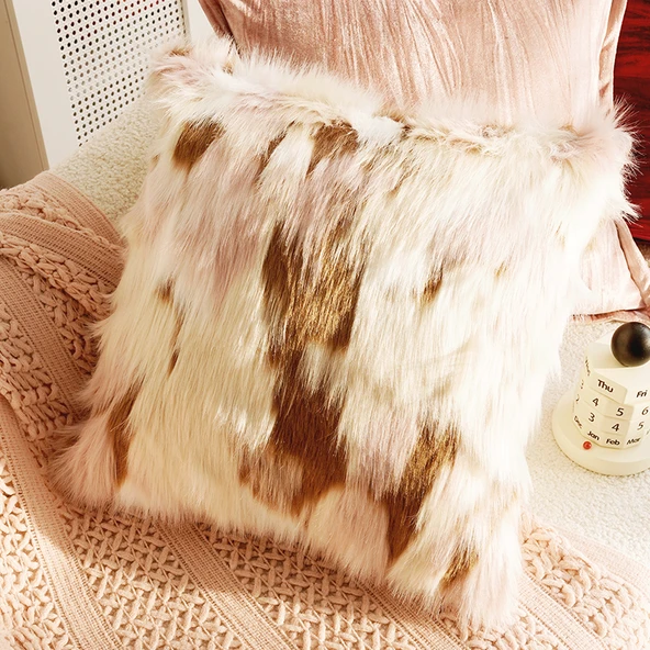 Retro Fransız Tarzı Yastık Kılıfı - Pembe Çok Renkli Dolgulu Kare 45x45cm - Sadece Yastık Kılıfı