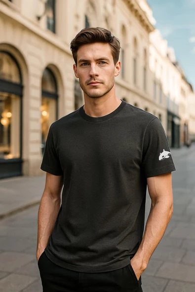 Erkek Bisiklet Yaka Basic Düz Kısa Kollu Gri T-shirt - 9