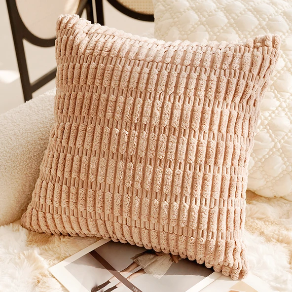Fransız Retro Çin İşlemeli Yastık Kılıfı - Haki Büyük Tane Mısır Desenli Kare 45x45 - İç Dolgulu