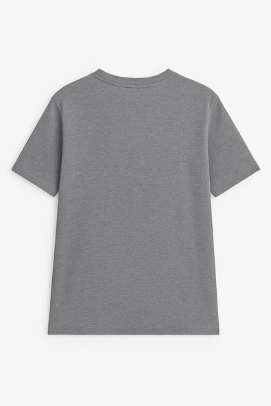 Erkek Bisiklet Yaka Basic Düz Kısa Kollu Gri T-shirt - 7