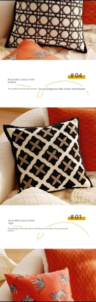 Siyah Dart Desenli Kare Yastık - 45x45 cm - Kılıf ve İç Dolgu - 10