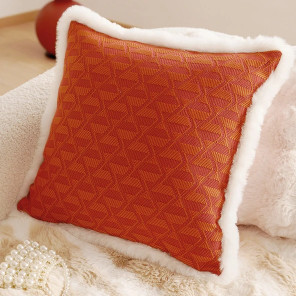 Kırmızı Geometrik Desenli Yastık - 45x45 cm - Kılıf ve İç Dolgu