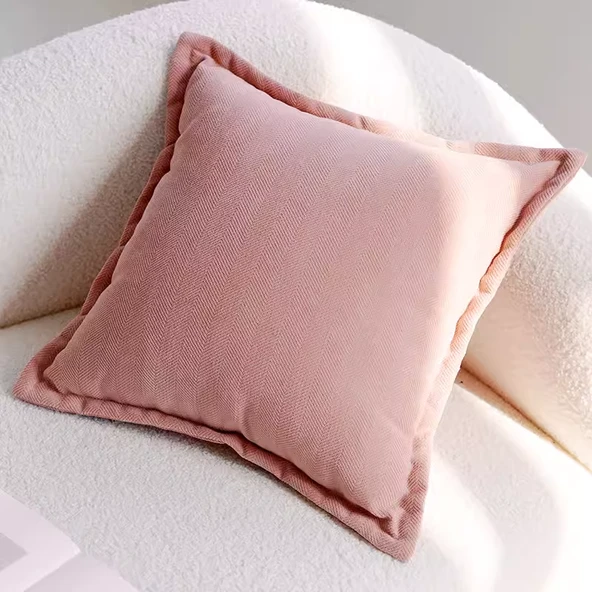 Pembe Balıksırtı Desenli Çocuk Odası Yastık Kılıfı 45x45cm - İç Dolgulu