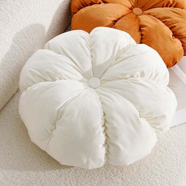 Çiçek Tomurcuklu Süt Beyazı Yastık - 45cm - İç Dolgulu