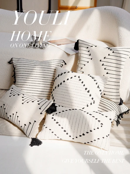 Siyah Kenarlı Değişken Çizgili Yastık Kılıfı 45x45 cm - Sadece Kılıf - 6