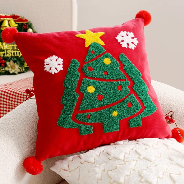 Noel Ağacı Kare Yastık Kılıfı 45x45cm - Sadece Kılıf