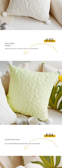 Çiçekli Lale Desenli Yastık Kılıfı - Çiçek Goncası Süt Beyazı 45cm - İç Dolgulu - 11
