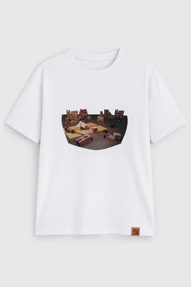 Kadın Bisiklet Yaka %100 Pamuk Blok Baskılı Kısa Kollu T-Shirt
