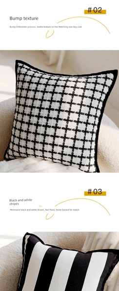 Dekoratif Yastık Kılıfı - Süt Beyazı Balıksırtı Kenarlı 45x45cm - Sadece Kılıf - 11