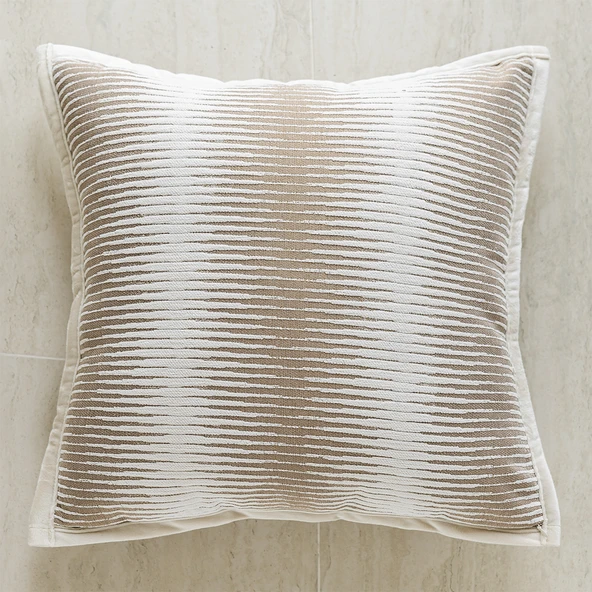 Turuncu Dekoratif Kanepe Yastık 45x45 cm - Gradyan Çizgili Kahve - Dolgulu
