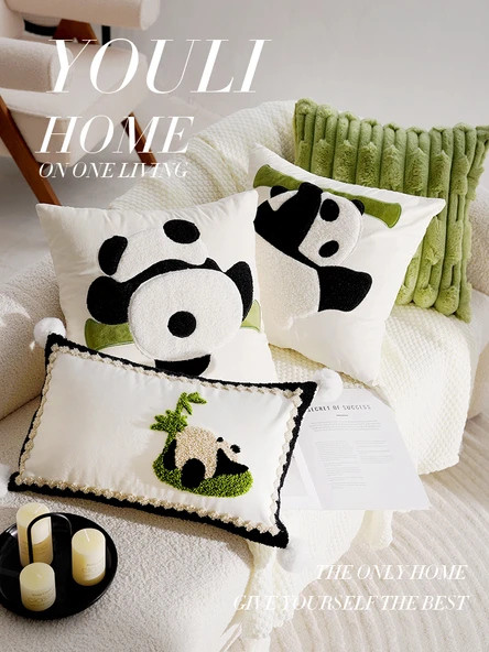 Sevimli Panda Çocuk Yastık Kılıfı - Siyah Çoklu Panda 45x45 cm - Sadece Kılıf - 4