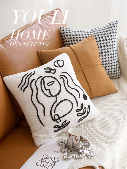 İskandinav Tarzı Dekoratif Yastık - Nakışlı Arka Desen 45x45 - Sadece Kılıf - 4