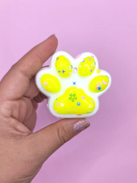 Beyaz Pati Taba Squishy Kedi Pati Sıkma 7 cm Pullu Pati Sukuşi - Sarı