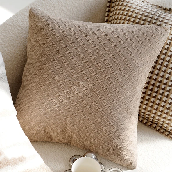 Modern Minimalist Fransız Stil Yastık Kılıfı - Haki Para Desenli Kare 45x45cm - Kılıf + İç Dolgu