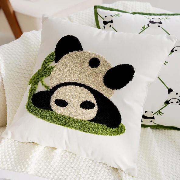 Sevimli Panda Çocuk Yastık Kılıfı - Ters Panda Desenli 45x45 cm - Sadece Kılıf