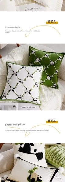Sevimli Panda Çocuk Yastık Kılıfı - Siyah Kadife 45x45 cm - Sadece Kılıf - 11