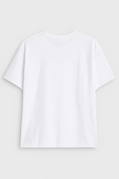 Kadın Bisiklet Yaka %100 Pamuk Helikopter Baskılı Kısa Kollu T-Shirt - Resim 3