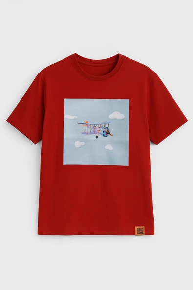 Kadın Bisiklet Yaka %100 Pamuk Helikopter Baskılı Kısa Kollu T-Shirt - Resim 4