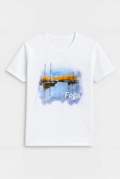 Kadın Bisiklet Yaka %100 Pamuk Foça Baskılı Kısa Kollu T-Shirt - 2