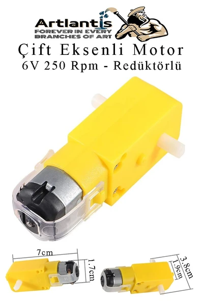 Çift Eksenli Motor Redüktörlü 6V 250 Rpm 1 Adet Sarı Dc Motor Arduino Robotik Motor Deney Okul Bilim Araba Yapım