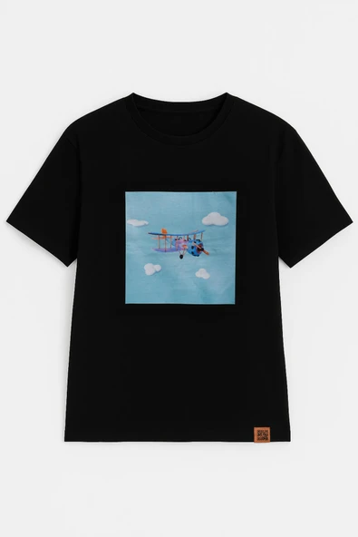 Kadın Bisiklet Yaka %100 Pamuk Helikopter Baskılı Kısa Kollu T-Shirt - 6
