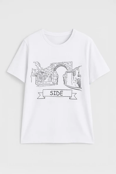 Kadın Bisiklet Yaka %100 Pamuk Side Baskılı Kısa Kollu T-Shirt - 2
