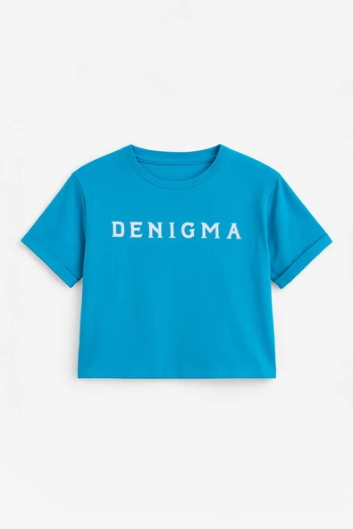 Kadın Bisiklet Yaka Kısa Kollu Crop T-Shirt - 5