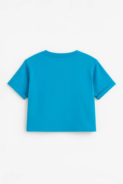 Kadın Bisiklet Yaka Kısa Kollu Crop T-Shirt - 6