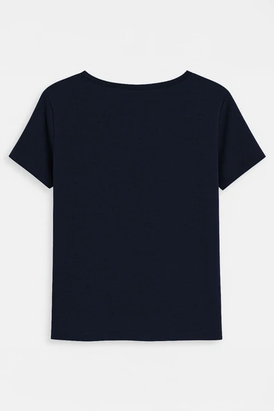 Kadın V Yaka Kısa Kollu İnce Esnek T-Shirt - 6