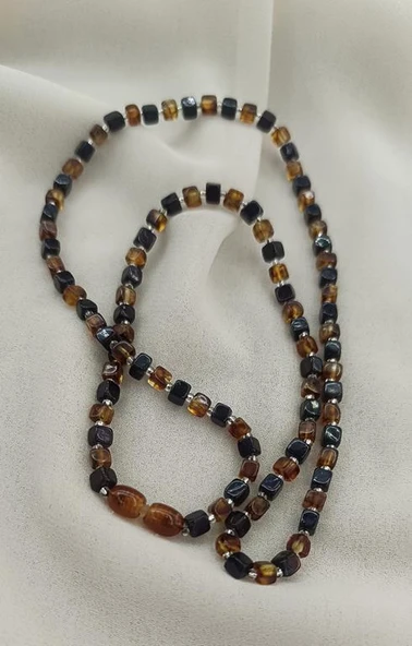 Kolye Kehribar Amber Doğaltaş Küp Kesim Karışık Renkli  Yetişkin Kolyesi