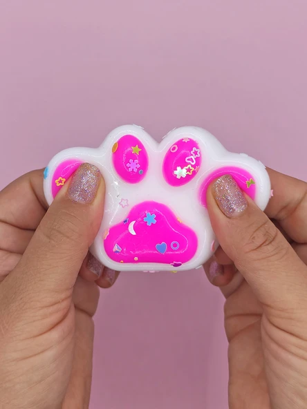 Beyaz Pati Taba Squishy Kedi Pati Sıkma 7 cm Pullu Pati Sukuşi - Pembe - 5