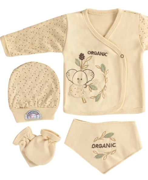 %100 Organik Pamuk Koala Desenli 5'li Zıbın Seti 1-3 Ay Lüks Yenidoğan Bebek Seti - Resim 2